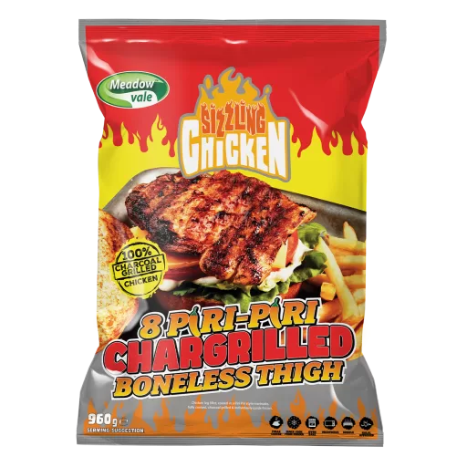 SIZZLING PIRI PIRI CHARGRILLED CHICKEN BONELESS THIGH (120g) 4x960g