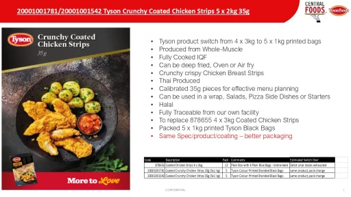 Tyson Coated Crunchy Chicken Strips 35g Box 5x1Kg - Image 3